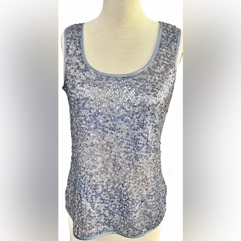 Chico's Blue Sequin Embellished Sleeveless Tank Blouse Women's Size 1